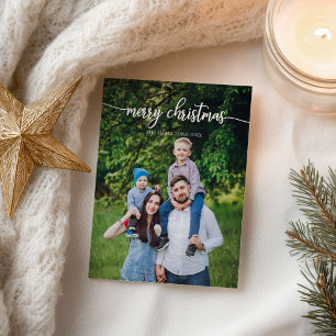 Merry Christmas White Script Unique Foto Postkarte