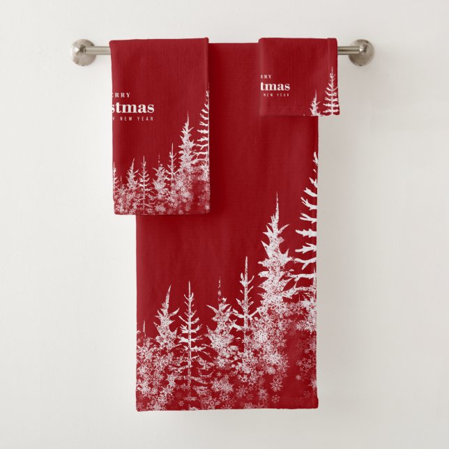 Merry Christmas White Trees Badhandtuch Set (Insitu)
