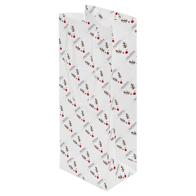 Merry Christmas Winking Rudolph Geschenktüte Für Weinflaschen (Rückseite Schrägansicht)