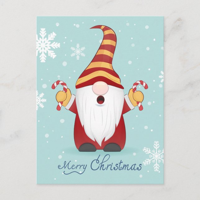 MERRY CHRISTMAS | Winter Holiday Candy Cane Gnome Postkarte (Vorderseite)