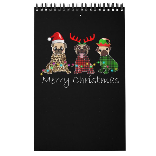 Merry Christmas with three pug dogs Kalender (Titelbild)