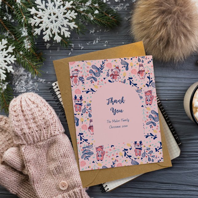 Merry Christmas Woodland Friends in Winter Forest  Dankeskarte (Von Creator hochgeladen)