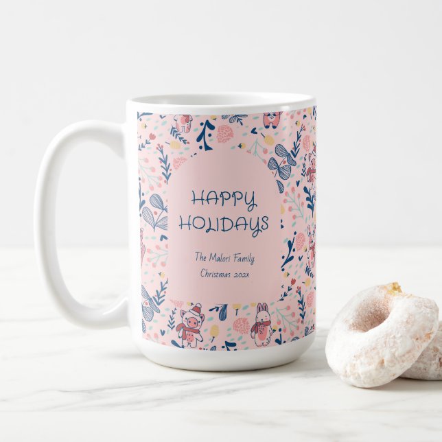 Merry Christmas Woodland Friends in Winter Forest  Kaffeetasse (Mit Donut)