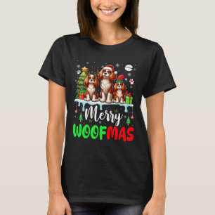 Merry Christmas Woof Three Santa Elf King Charles T-Shirt