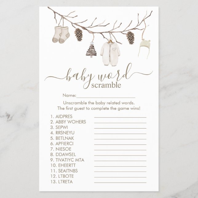 Merry Christmas Word Scramble Game Baby Shower Flyer (Vorne)