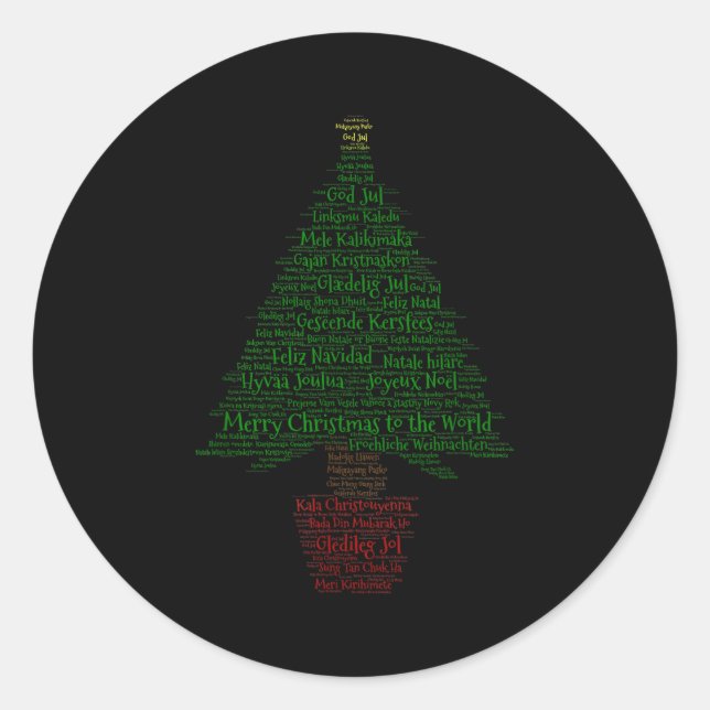 Merry Christmas World Languages Word Tree  Runder Aufkleber (Vorderseite)