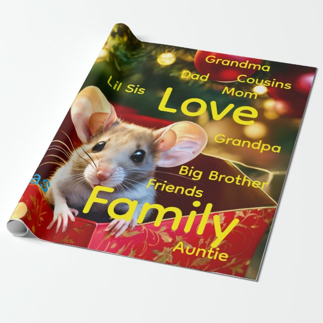 Merry Christmas Wrapping Family Love Mouse  Geschenkpapier (Ungerollt)