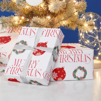 Merry Christmas Wrapping Paper w Ornament & Wreath Geschenkpapier