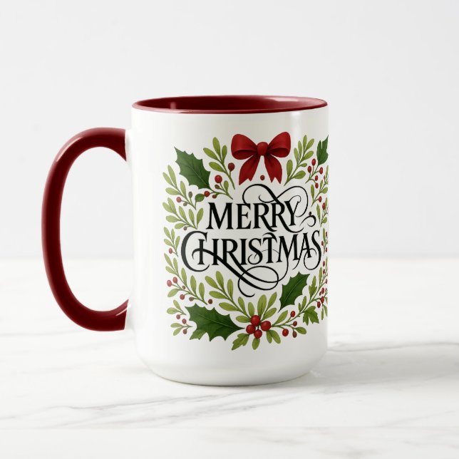 Merry Christmas Wreath Coffee Mug Tasse (Links)