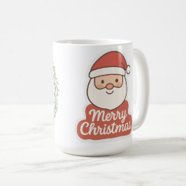 Merry Christmas Wreath & Cute Santa Two-Sided Holi Kaffeetasse