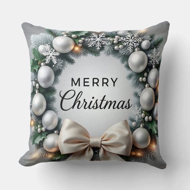 Merry Christmas Wreath Luxury Holiday Pillow Kissen (Vorderseite)