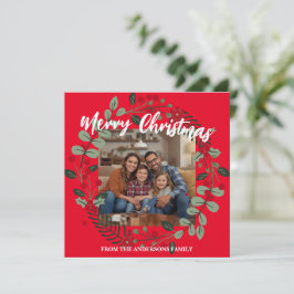 Merry Christmas Wreath Photo Personalized Family N Feiertagskarte