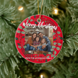 Merry Christmas Wreath Photo Personalized Family N Keramik Ornament