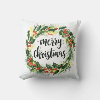 Merry Christmas Wreath Throw Pillow Elegant Holida Kissen