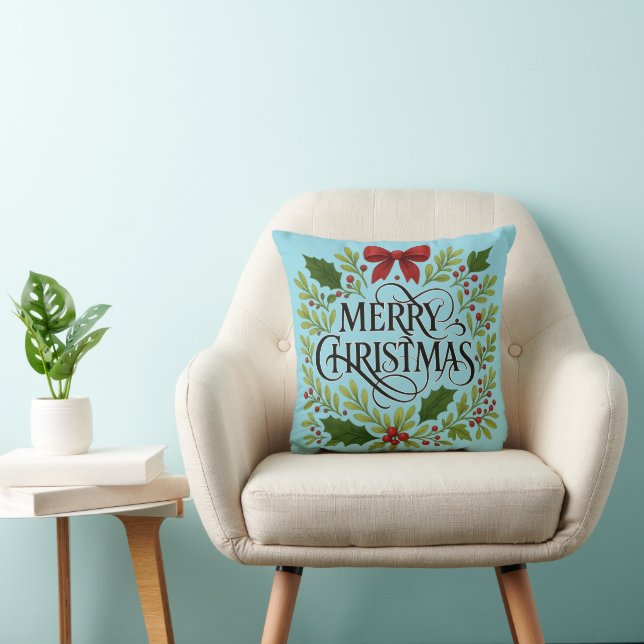 Merry Christmas Wreath Throw Pillow Kissen (Stuhl )