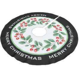 MERRY CHRISTMAS Wreath with Red Berries Polyester Weihnachtsbaumdecke