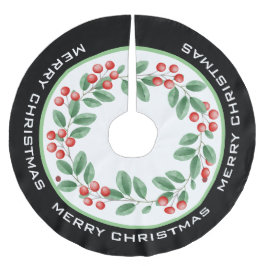 MERRY CHRISTMAS Wreath with Red Berries Polyester Weihnachtsbaumdecke