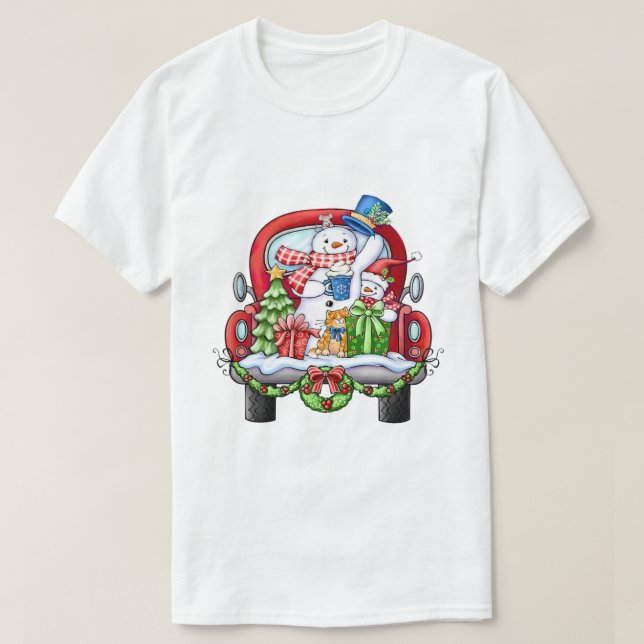 Merry Christmas Xmas Noel Santa Snowman T-Shirt (Design vorne)
