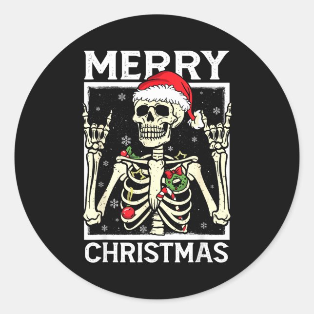 Merry Christmas Xmas Skull Skeleton Funny Men Wome Runder Aufkleber (Vorderseite)