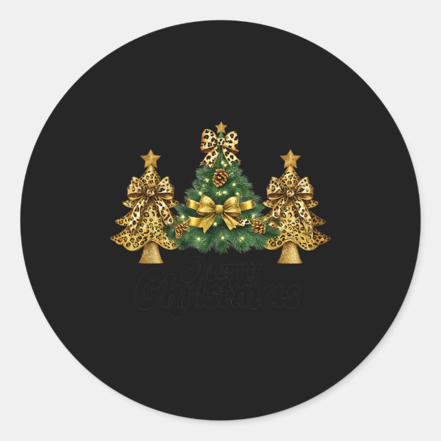 Merry Christmas Xmas Tree Leopard Print Coquette B Runder Aufkleber (Vorderseite)
