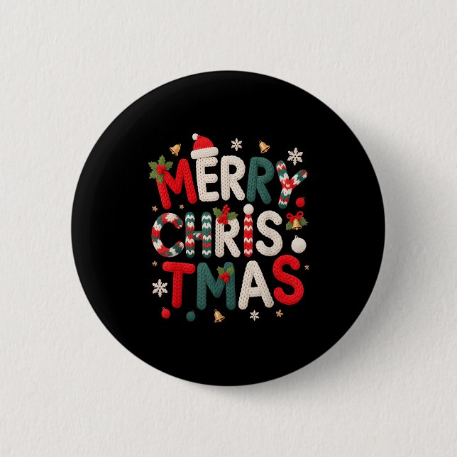 Merry Christmas Xmas Yarn Crochet Knitting Quilter Button (Vorderseite)