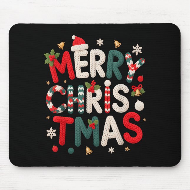 Merry Christmas Xmas Yarn Crochet Knitting Quilter Mousepad (Vorne)