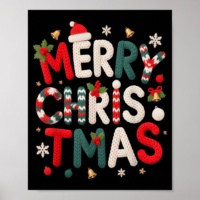 Merry Christmas Xmas Yarn Crochet Knitting Quilter Poster (Vorne)