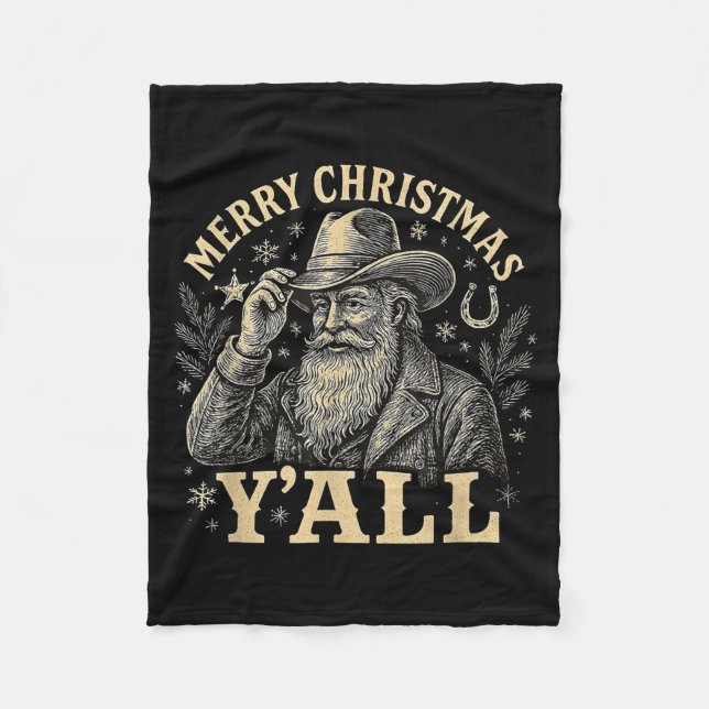 Merry Christmas Y’all Cowboy Western Santa Tee  Fleecedecke (Vorderseite)