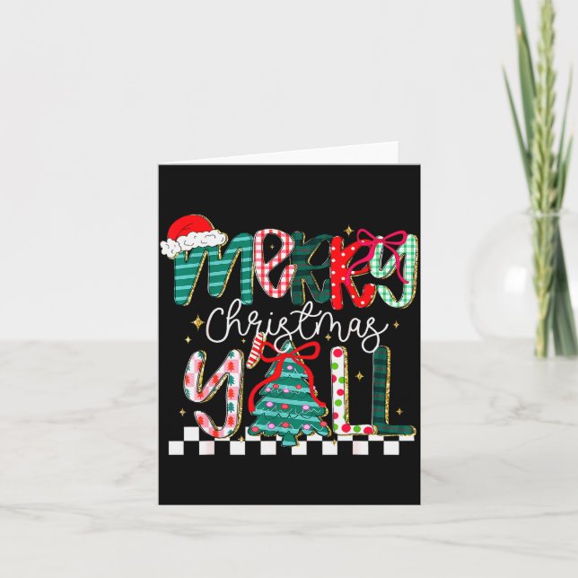 Merry Christmas Y’all Southern Christmas Tree Girl Karte (Vorderseite)