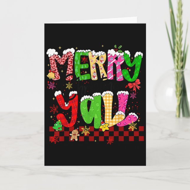 Merry Christmas Y’all Southern Christmas Tree Girl Karte (Vorderseite)