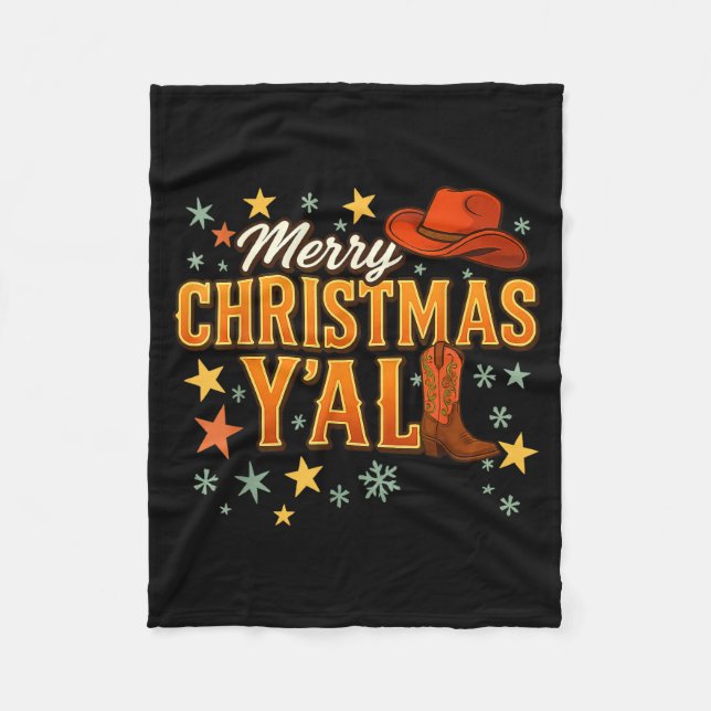 Merry Christmas Y’all Western Cowboy Cowgirl Boot  Fleecedecke (Vorderseite)