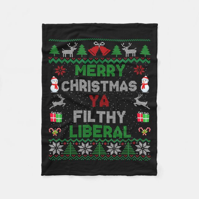 Merry Christmas Ya Filthy Liberal Ugly Knit  Fleecedecke (Vorderseite)