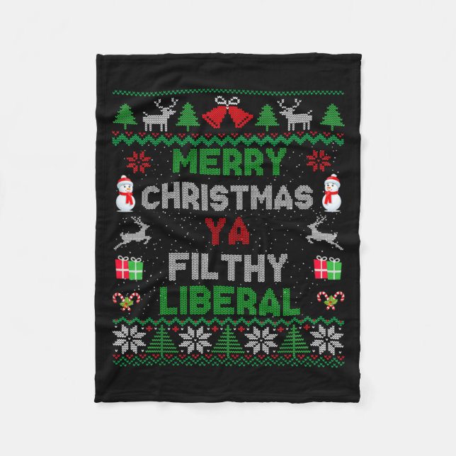 Merry Christmas Ya Filthy Liberal Ugly Knit Long S Fleecedecke (Vorderseite)