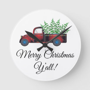 Merry Christmas Y'all Acrylic Wall Clock Runde Wanduhr