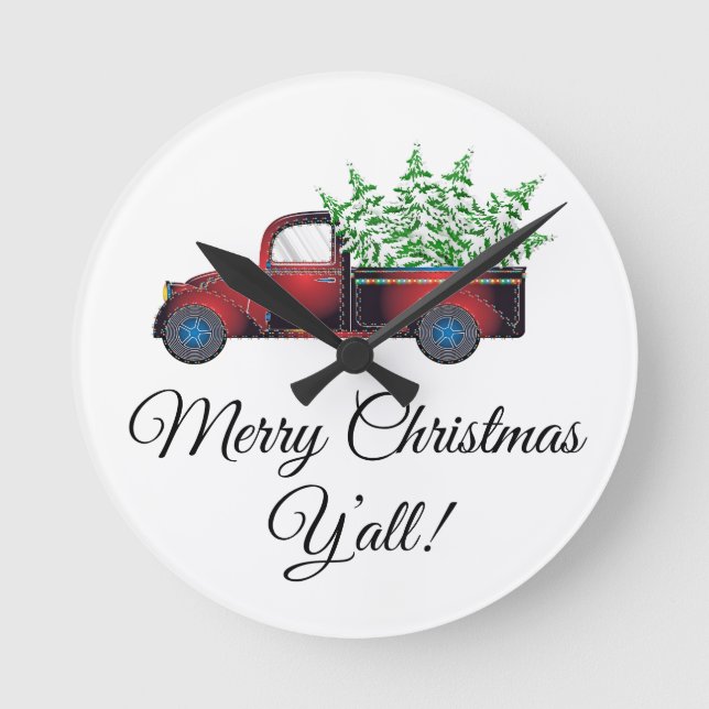Merry Christmas Y'all Acrylic Wall Clock Runde Wanduhr (Vorderseite)
