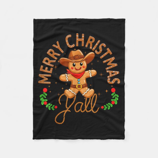 Merry Christmas Yall Gingerbread Cowboy Howdy West Fleecedecke (Vorderseite)