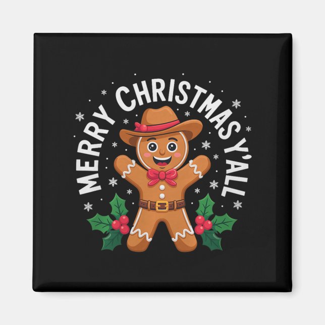 Merry Christmas Yall Gingerbread Cowboy Howdy West Magnet (Vorne)