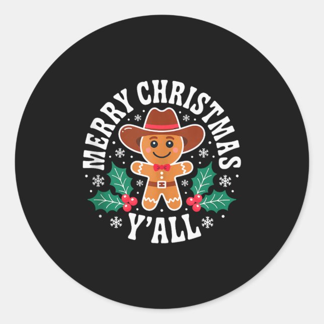 Merry Christmas Yall Gingerbread Cowboy Howdy West Runder Aufkleber (Vorderseite)