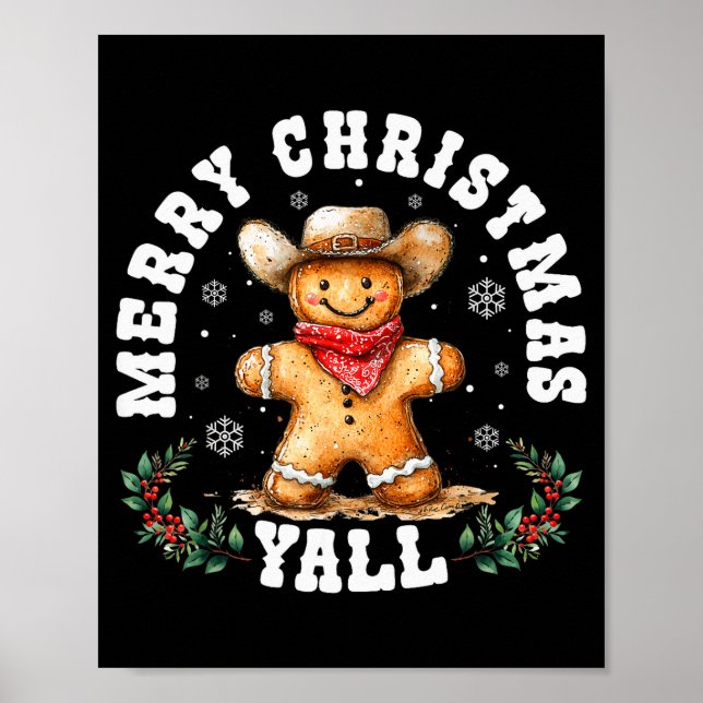 Merry Christmas Yall Gingerbread Cowboy Western Xm Poster (Vorne)