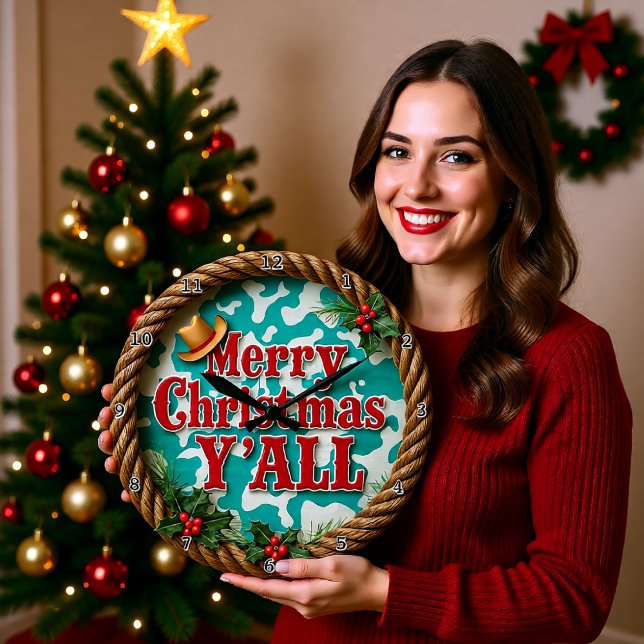 Merry Christmas Y'All Große Wanduhr (Von Creator hochgeladen)