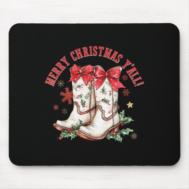 Merry Christmas Y'all Howdy Christmas Boots Cowgir Mousepad (Vorne)