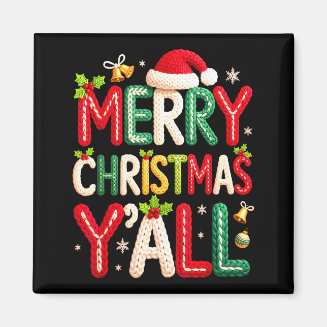 Merry Christmas Y'all Santa Crochet Knitting Quilt Magnet (Vorne)