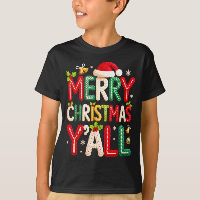 Merry Christmas Y'all Santa Crochet Knitting Quilt T-Shirt (Vorderseite)