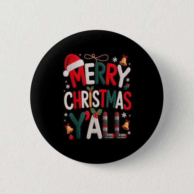 Merry Christmas Y'all Santa Hat Crochet Knitting Q Button (Vorderseite)