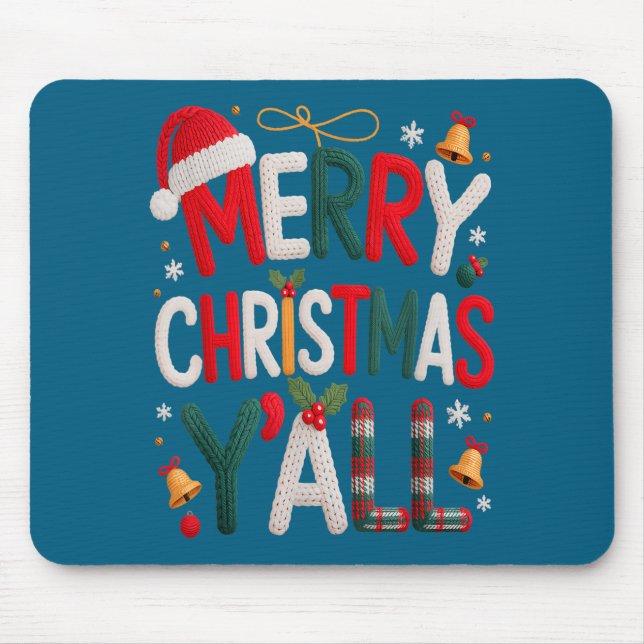 Merry Christmas Y'all Santa Hat Crochet Knitting Q Mousepad (Vorne)