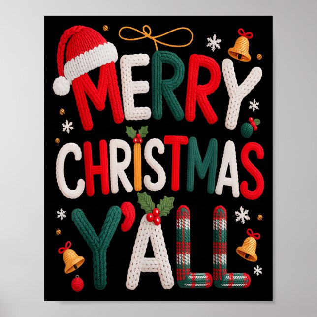 Merry Christmas Y'all Santa Hat Crochet Knitting Q Poster (Vorne)