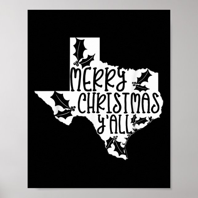 Merry Christmas Yall Texas Mistletoe White Graphic Poster (Vorne)