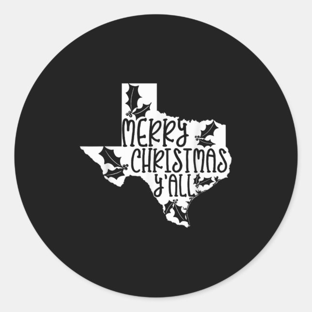 Merry Christmas Yall Texas Mistletoe White Graphic Runder Aufkleber (Vorderseite)