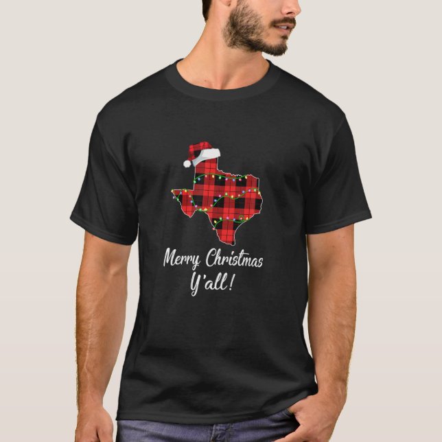 Merry Christmas Y'all Texas State Red Plaid T-Shirt (Vorderseite)