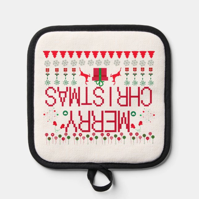 "Merry Christmas Y'all" Ugly Sweater Topflappen (Vorderseite)